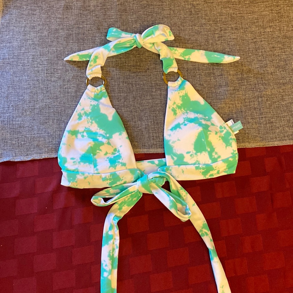 Alloy Apparel XS Green & White Tie Dye Wrap Around Halter Bikini Top